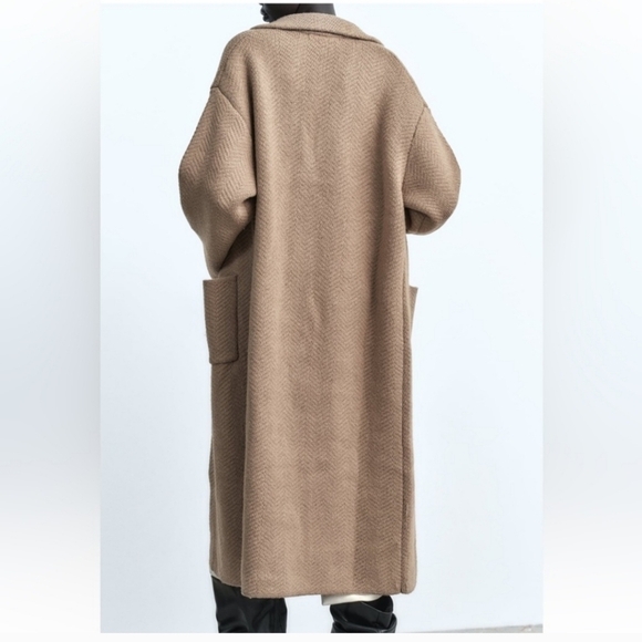 New Zara Textured Knit Taupe/ Brown Long Cardigan/ Coat NWT Small - Picture 5 of 13
